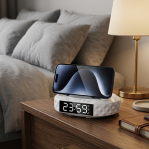 Smart Bedside Lamp with Wireless Charging Station & Alarm Clock