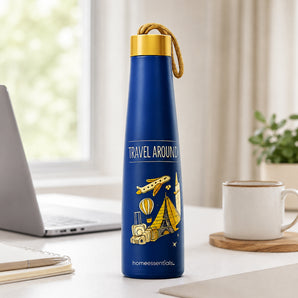 Portable Travel Theme Vacuum Insulated Water Bottle (650ml)