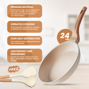 Maifan Stone Non-Stick Flat Bottom Frying Pan (White-24cm)