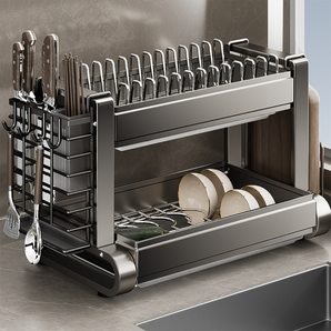 Two-Layer Heavy Duty Dish Drying Rack with Storage
