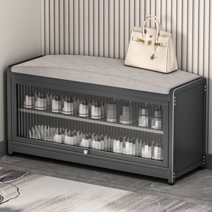 Metal Frame Entryway Shoe Cabinet with Cushion Seat