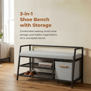 3-in-1 Entryway Shoe Storage Bench with Cushion Seat