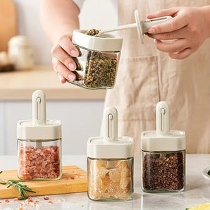 Moisture-Proof Sealed Scoop Square Seasoning Jar With Lid and Spoon