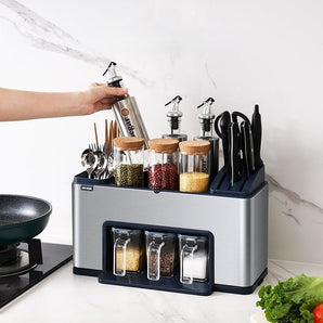 Multi-Functional Stainless Steel Kitchen Rack with Chopstick & Spice Holders