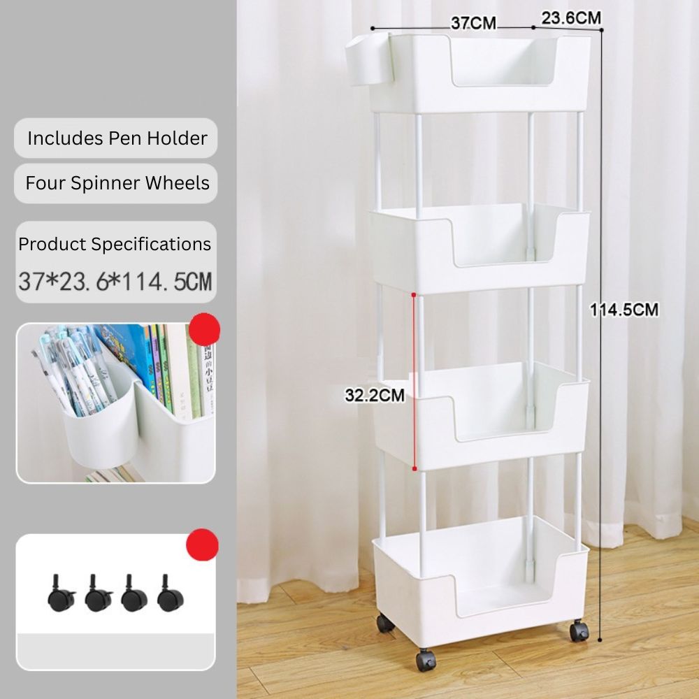 Multi-Layer Rolling Storage Trolley With Rotating Wheels
