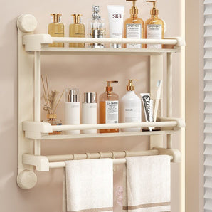 No-Drill Suction Cup Wall-Mounted Bathroom Shelf with Hooks (60 cm)