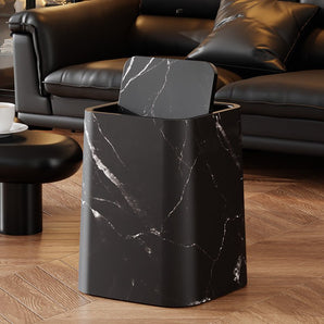 Modern Square Marble-Pattern Waste Bin with Lid(12L)