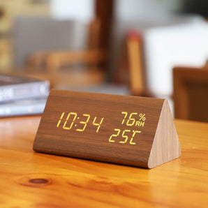 Wooden LED Alarm Clock with Temperature Display