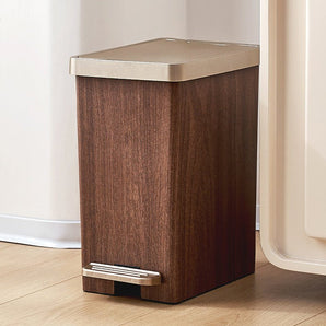 Slim Wood Grain Pedal Trash Bin with Lid(10L)