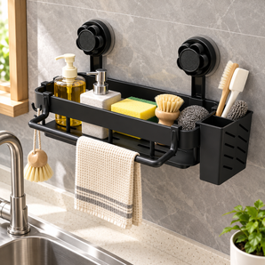 Multi-Functional Plastic Wall Storage Rack with Strong Suction Cup