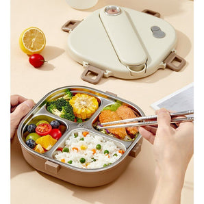 Premium 4-Grid Stainless Steel Lunch Box Set with Insulated Bag (800 ml)