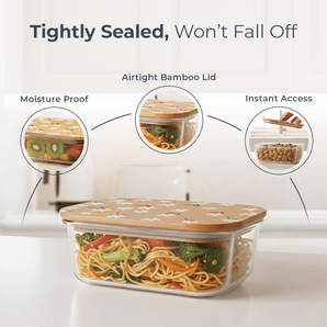 Premium Airtight Borosilicate Glass Food Container with Bamboo Lid(370ml)