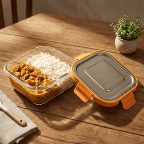 Premium Leak-Proof Borosilicate Glass Container with Steel Lid(800ml)
