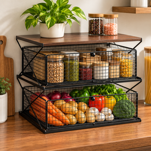 Two-Tier Metal Pull Out Storage Rack