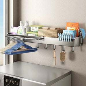 Suction Cup Wall Mounted Bathroom Balcony Storage Rack With Hooks