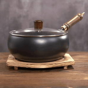 Multi-Purpose Cast Iron Cooking Pot with Wooden Handle (24cm)