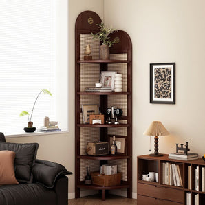 Vintage Retro Bamboo & Rattan Style Corner Display Shelf