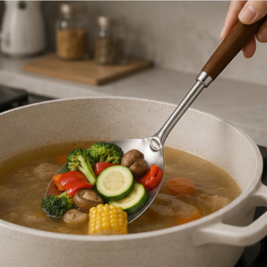 Heavy-Duty Walnut Handle Perforated Cooking Spoon