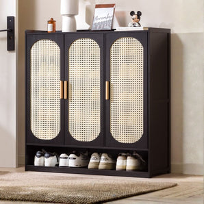 Multi-Layer Wooden Rattan Shoe Cabinet