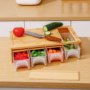 4 Containers With Wooden Chopping Board