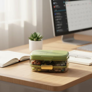 Three-Layer Green Portable Weekly Pill Organizer Box with Moisture Seal